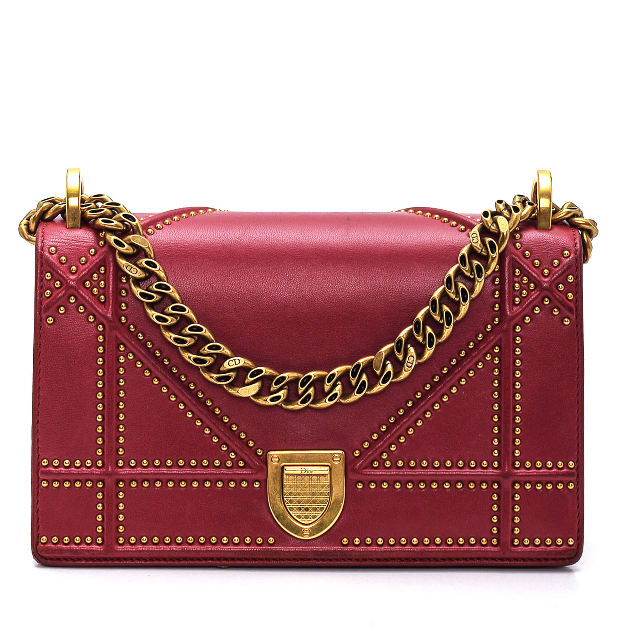 Christian Dior - Burgundy Calfskin Studded Diorama Flap Bag